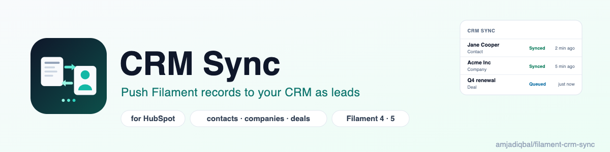 CRM Sync: push Filament records to your CRM as leads