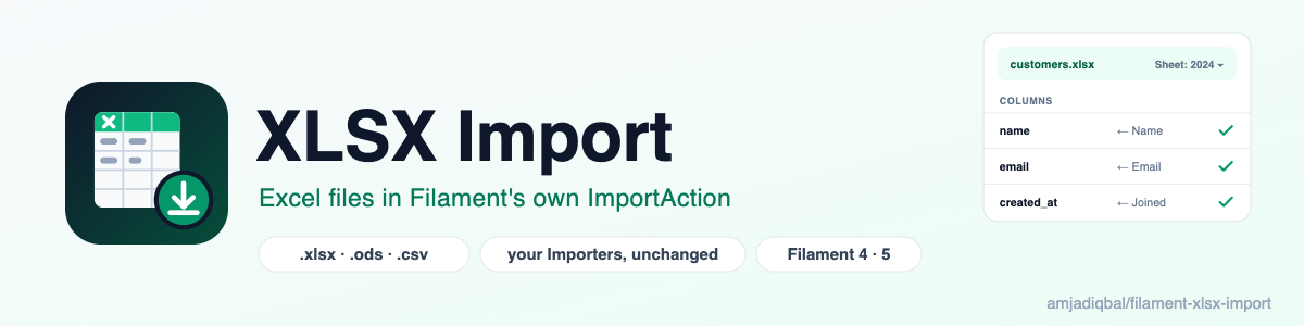 XLSX Import: Excel files in Filament's own ImportAction