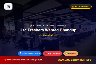 (RECRUITECH SOLUTIONS) Hiring - Hsc Freshers Wanted  Bhandup