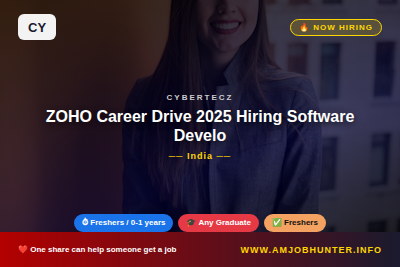 CyberTecz Hiring - ZOHO Career Drive 2025 Hiring Software Developer