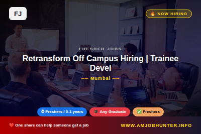 Fresher Jobs Hiring - Retransform Off Campus Hiring | Trainee Developer – Fresher