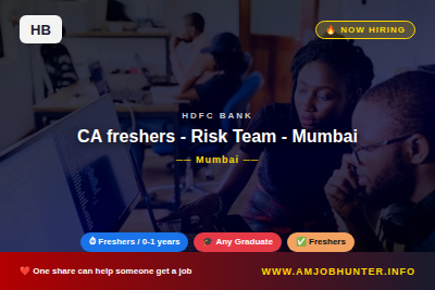 Hdfc Bank Hiring - CA freshers - Risk Team - Mumbai