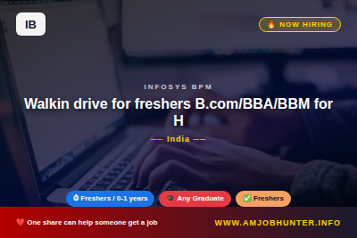 Infosys BPM Hiring - Walkin drive for freshers B.com/BBA/BBM for Hindi-Voice process from Batch 2022 to 2025 (No BCA/Bsc/MBA/M.COM / BE/B.Tech/MCA) at Mysore on 23rd May 2026