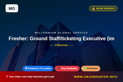 Millennium Global Service Hiring - Fresher: Ground Staff/ticketing Executive (immediate Joining)