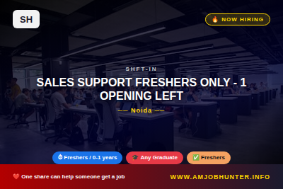 Shft-In Hiring - SALES SUPPORT FRESHERS ONLY - 1 OPENING LEFT
