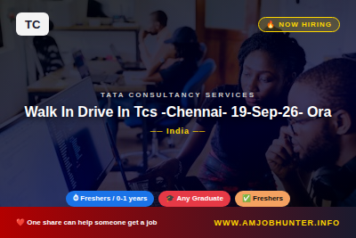 Tata Consultancy Services Hiring - Walk In Drive In Tcs -Chennai- 19-Sep-26- Oracle Ebs Technical Consultant