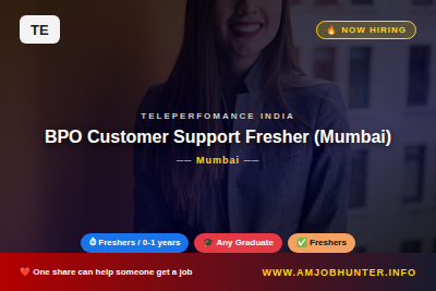 Teleperfomance India Hiring - BPO Customer Support Fresher (Mumbai)
