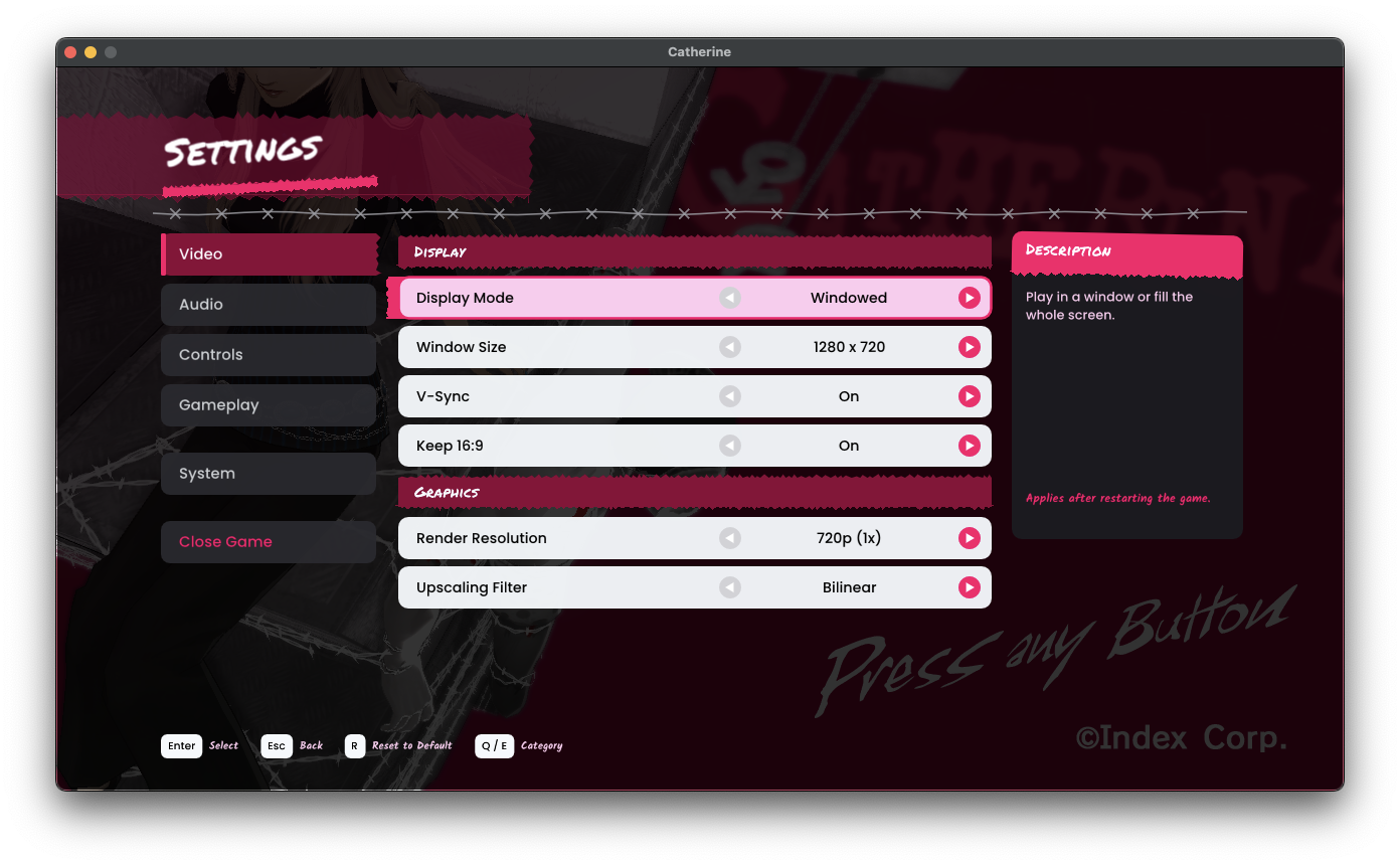 Settings menu