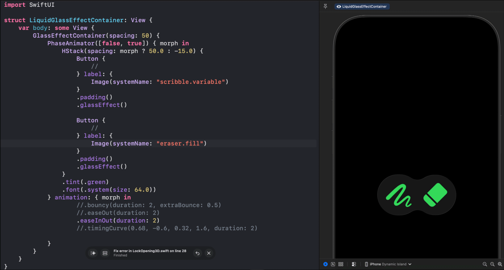 Shape Morphing Animation With GlassEffectContainer