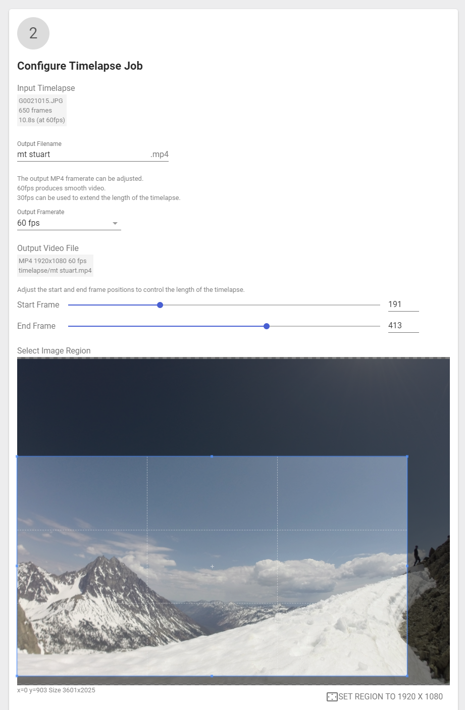 timelapse configuration