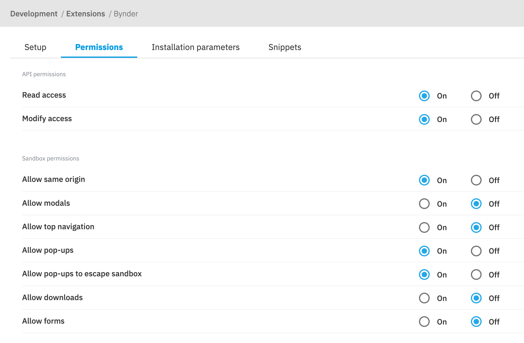 Bynder Extension Permissions