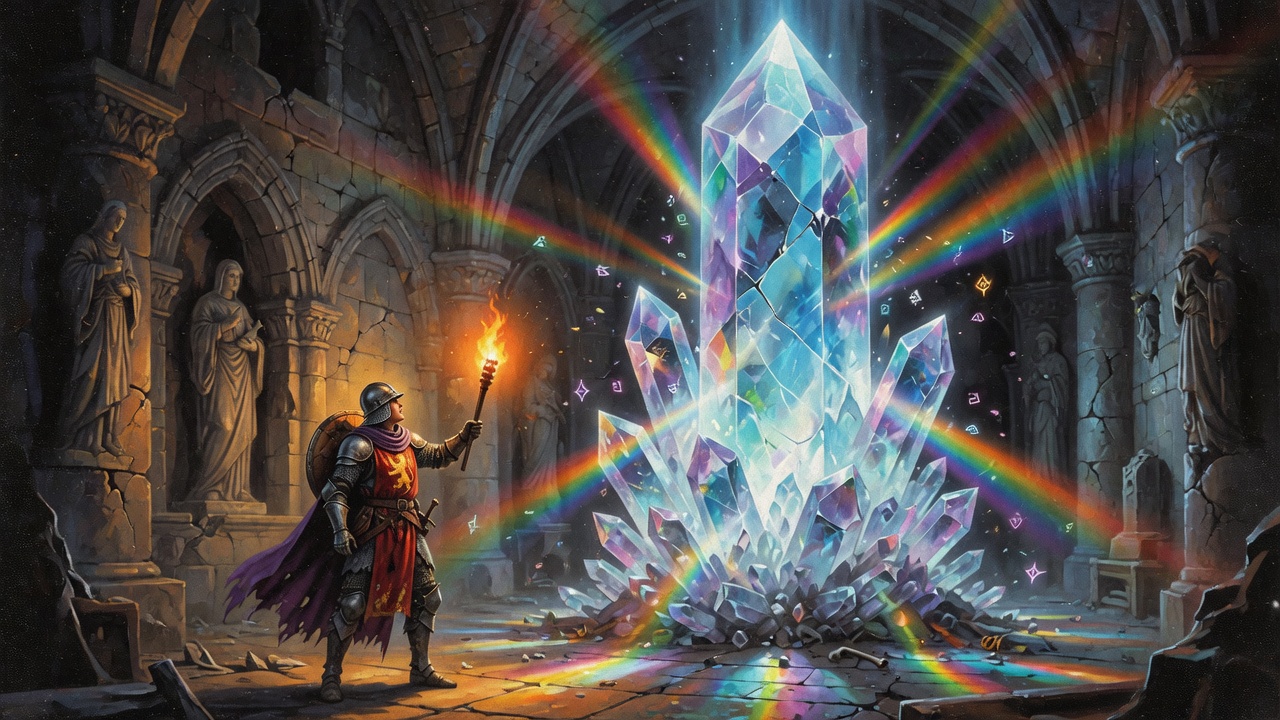 Crystal Quest — 80s fantasy banner art