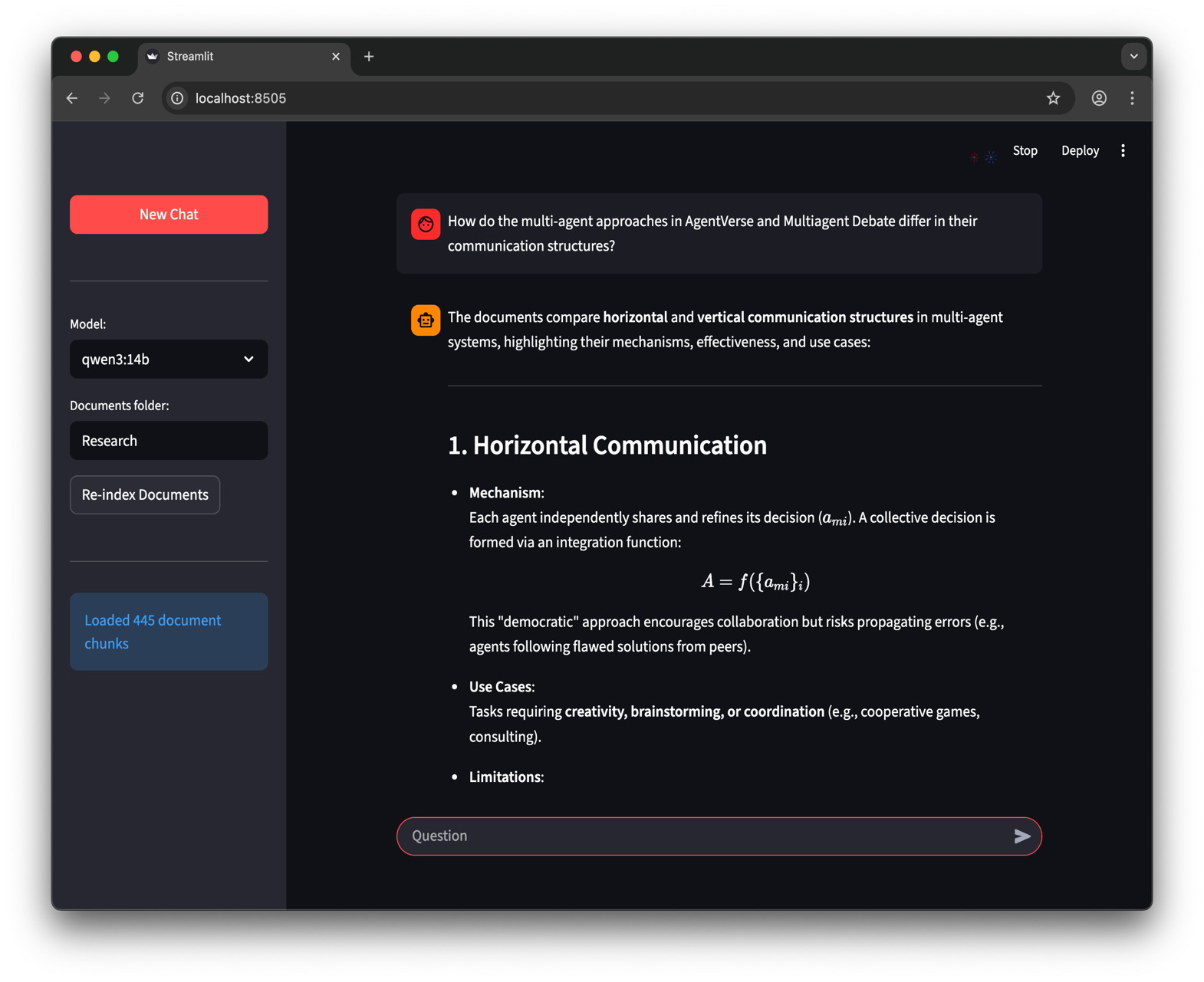 Screenshot of Streamlit web UI