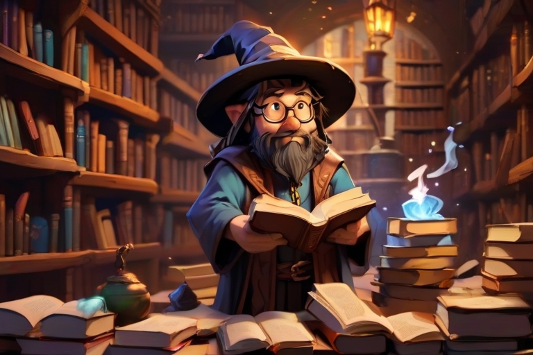 A wizard in a library - Leonardo AI