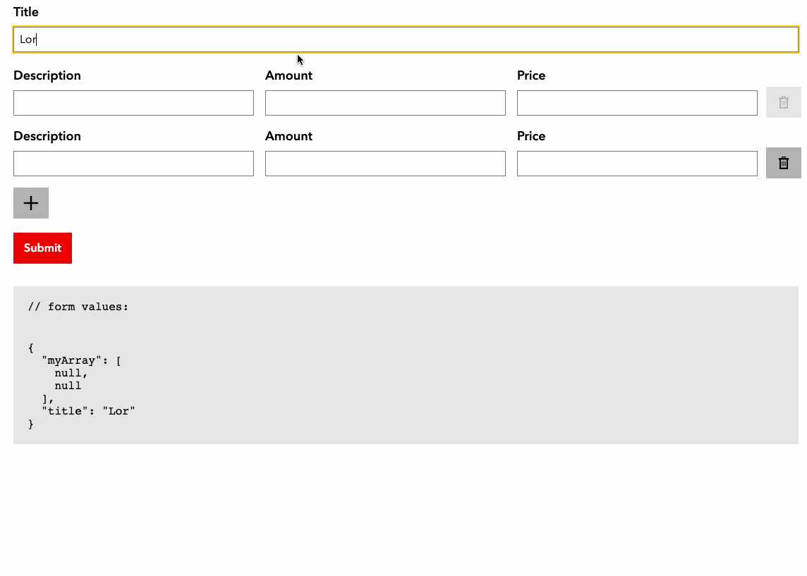 Image of scaffolded form with an array field