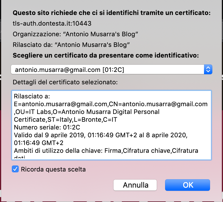 Selezione certificato