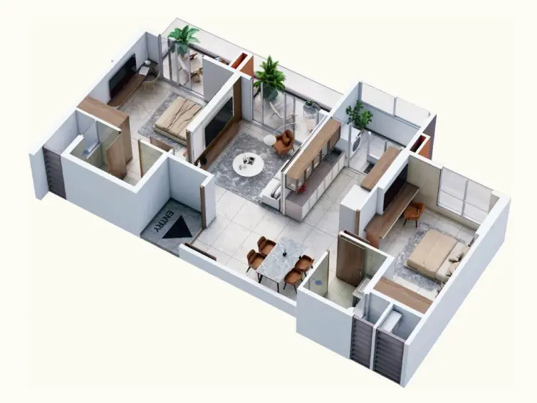 2 BHK Isometric 3D