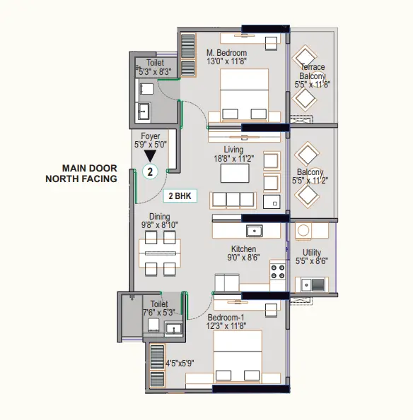 2 BHK 2D Layout