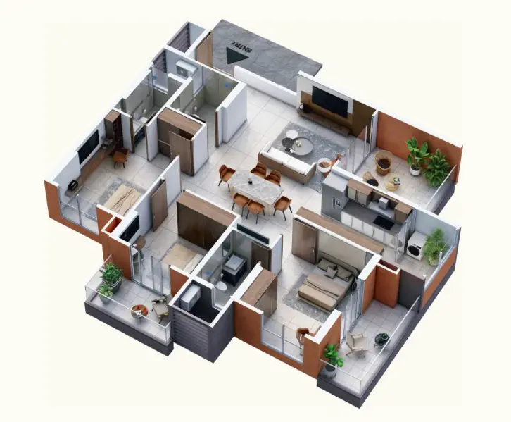 3 BHK Isometric 3D