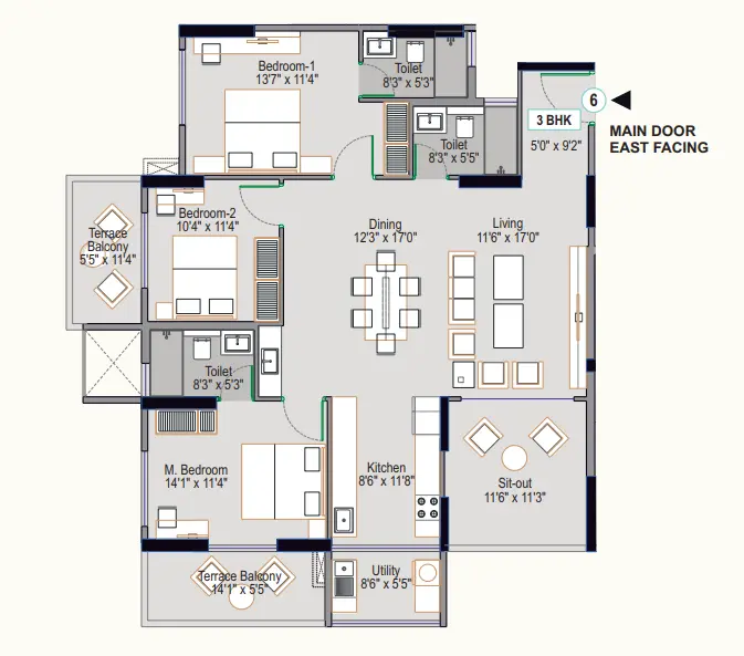 3 BHK 2D Layout