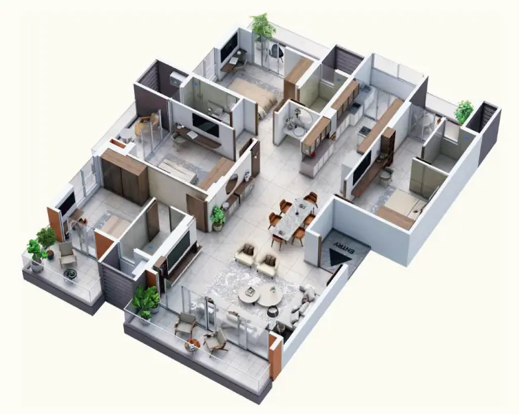 4 BHK Isometric 3D