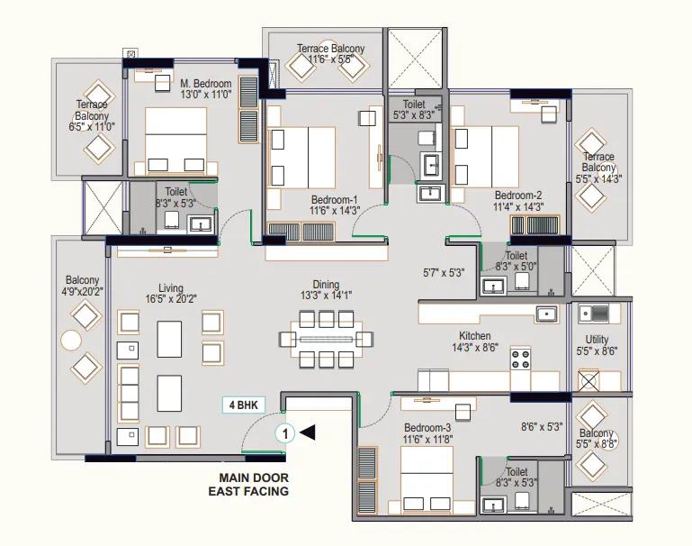 4 BHK 2D Layout