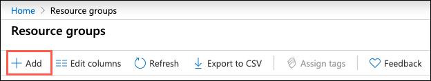 +Add is highlighted in the toolbar on Resource groups blade.