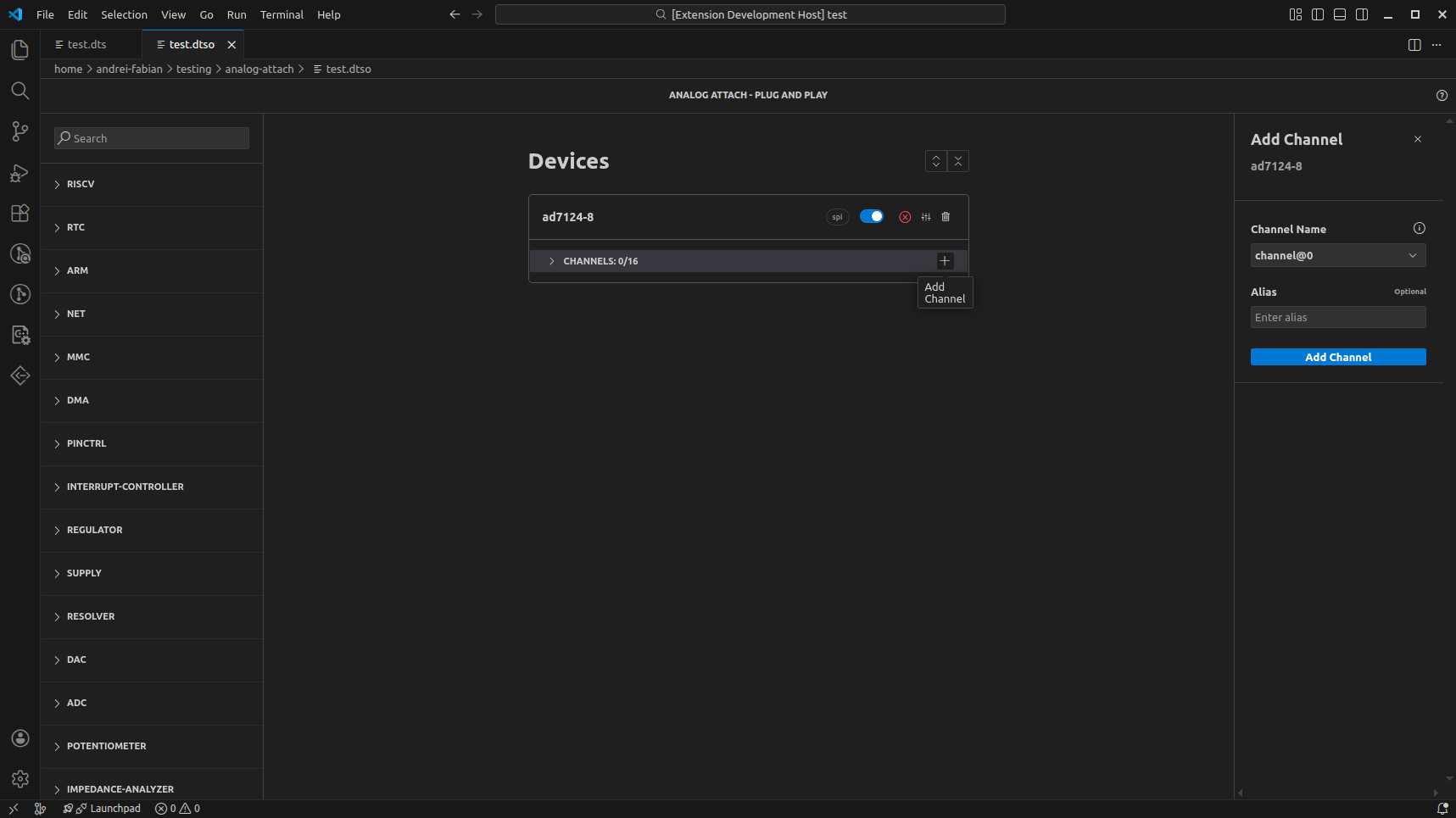 Channel count, add button, and expanded channels.