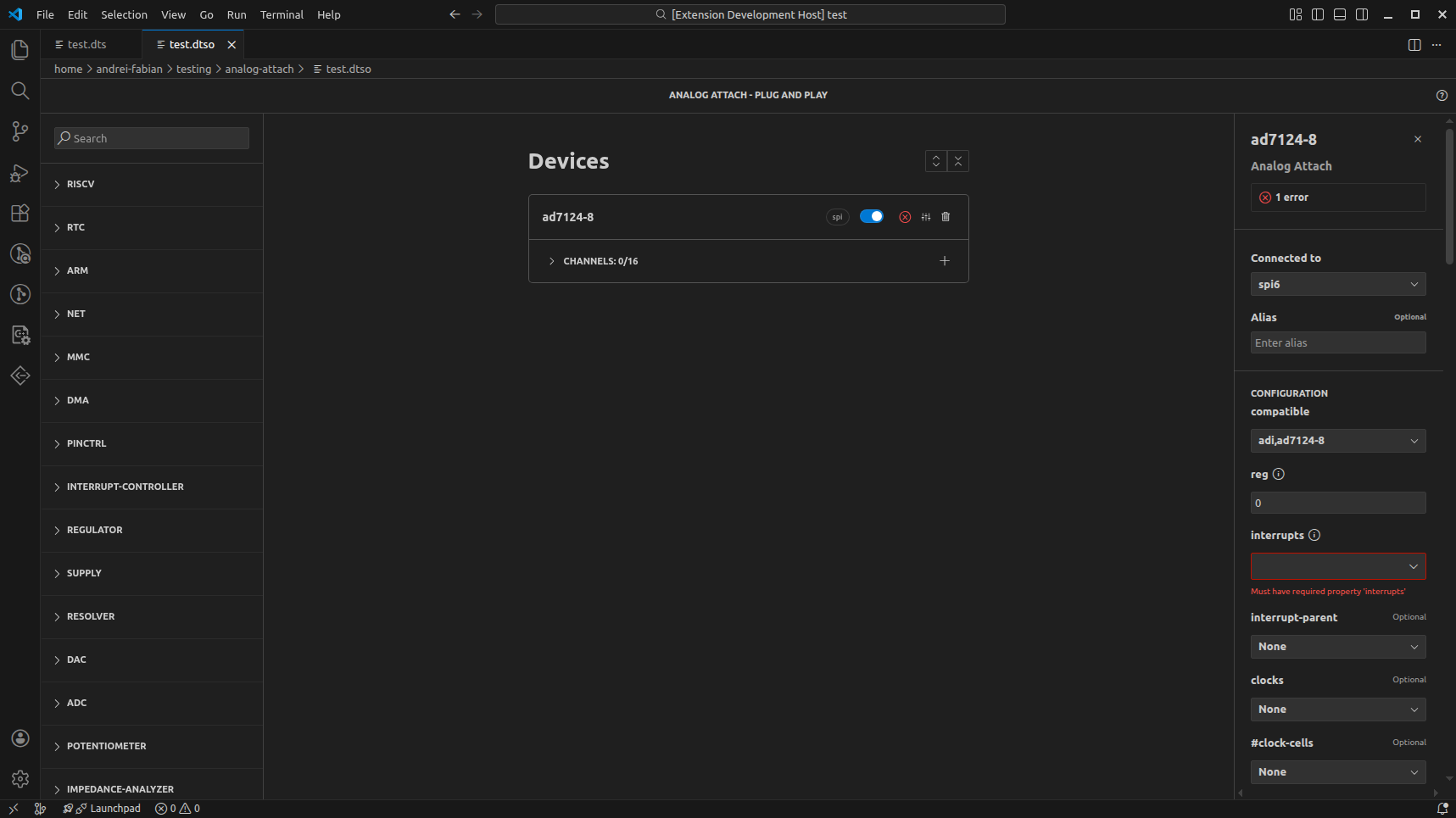 Device card with parent tag, toggle, and actions.