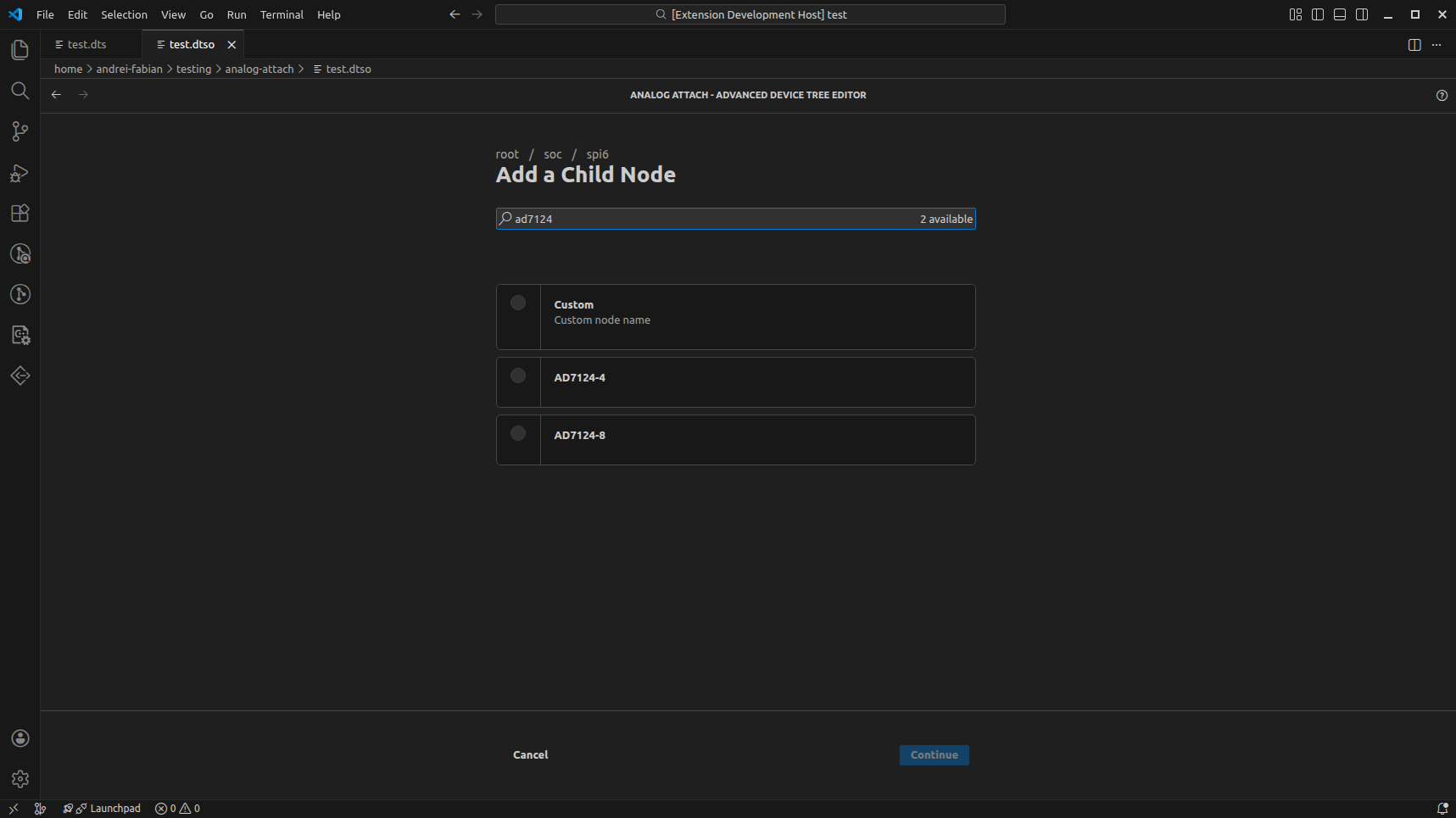 Add node dialog with device list and custom node option.