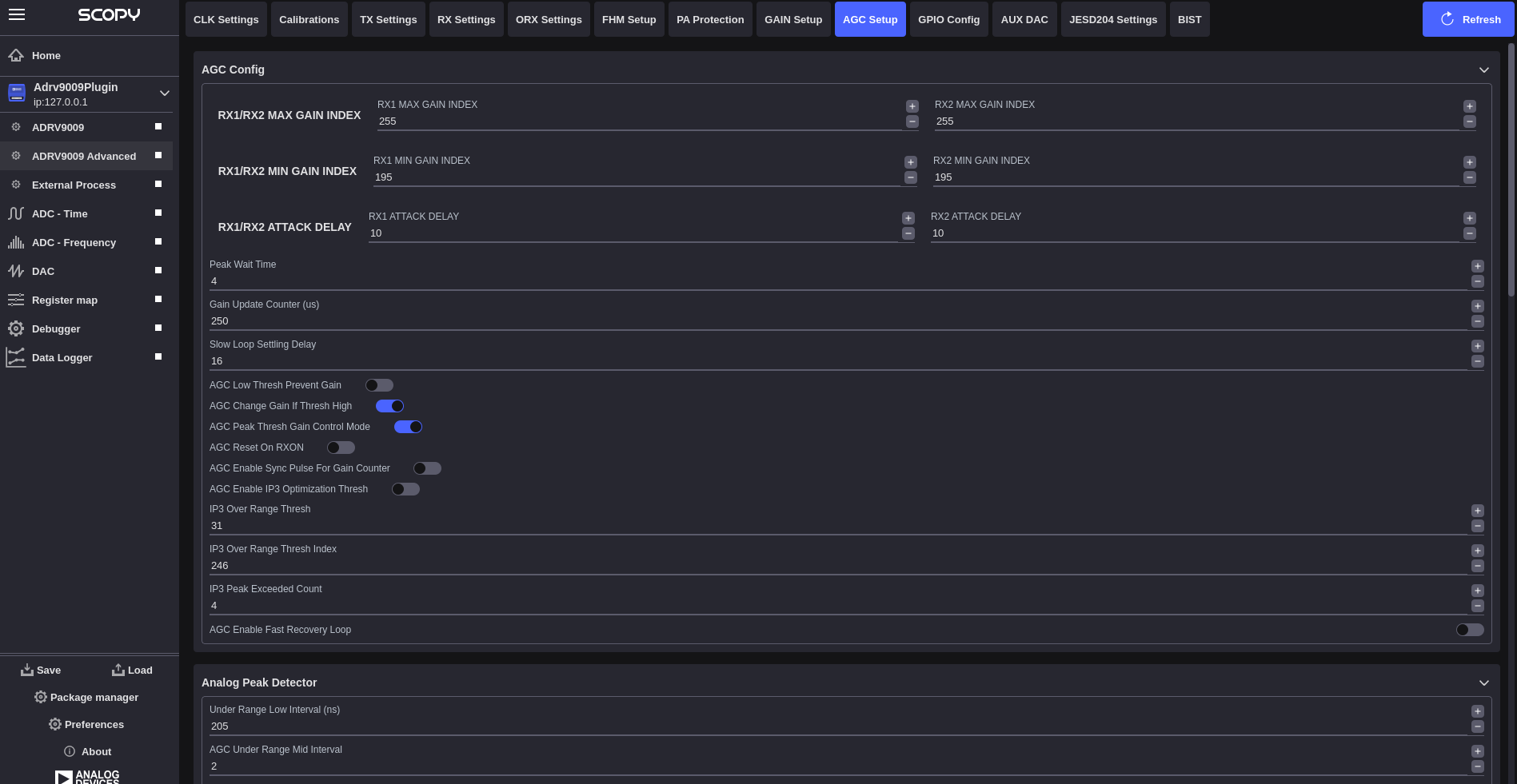 ADRV9009 AGC Setup Interface 1