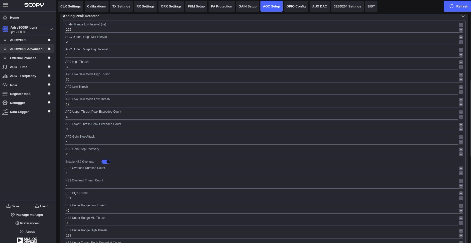ADRV9009 AGC Setup Interface 2