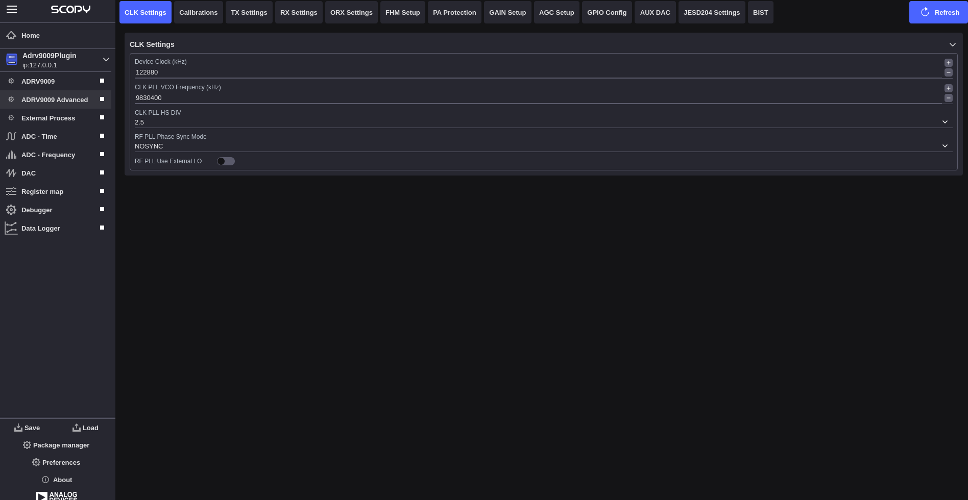 ADRV9009 CLK Settings