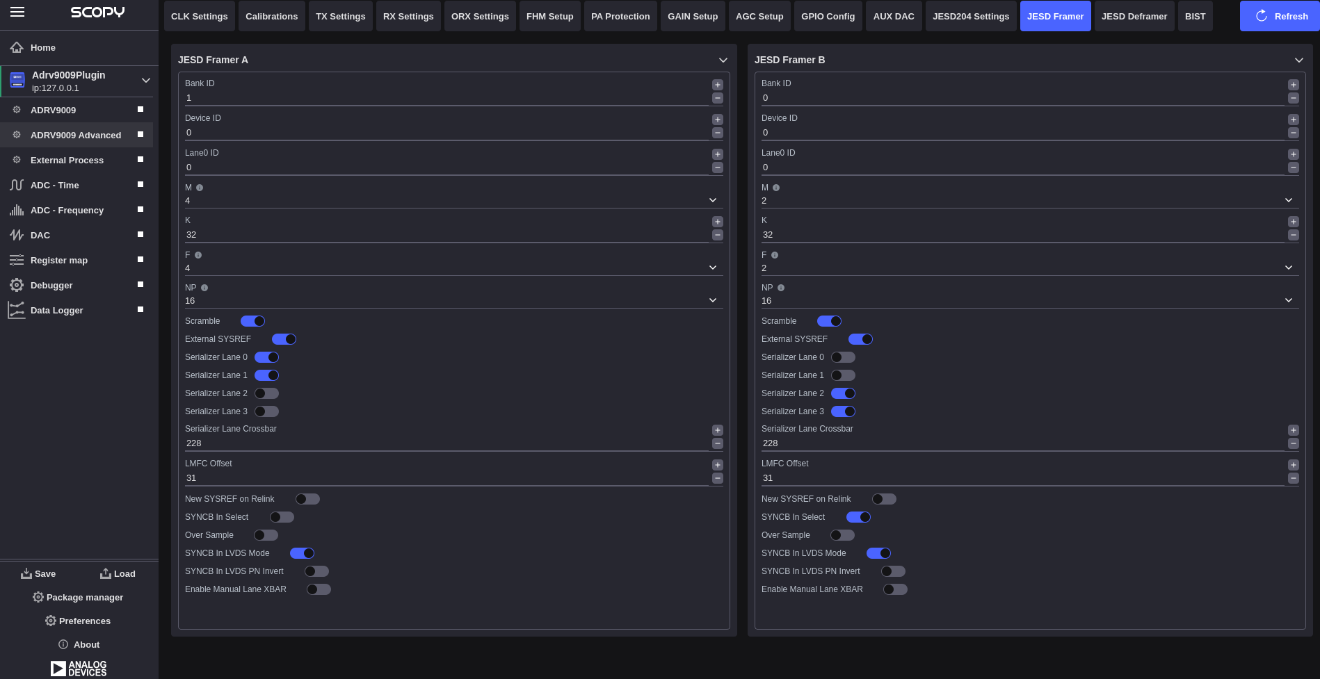 ADRV9009 JESD Framer