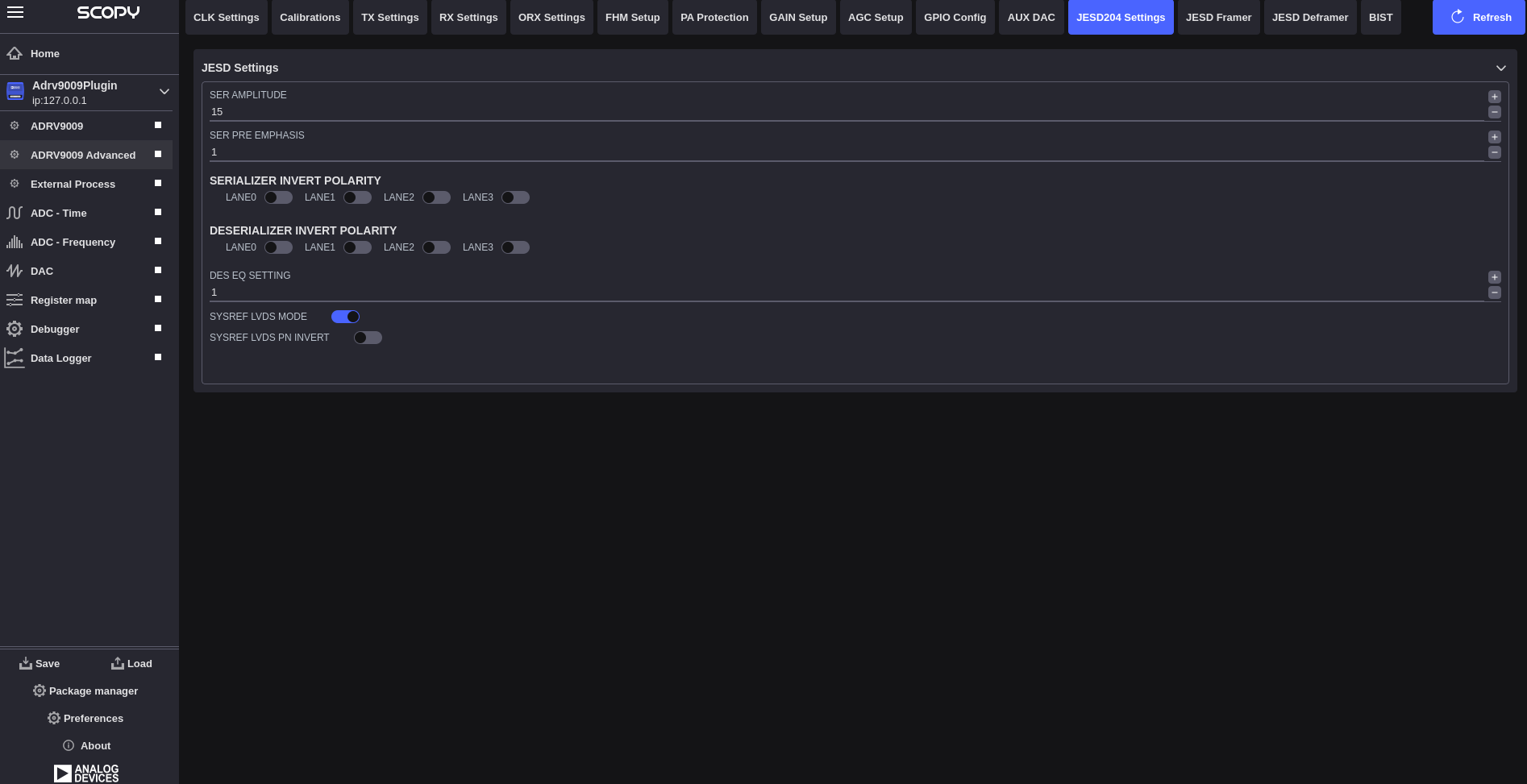 ADRV9009 JESD204 Settings