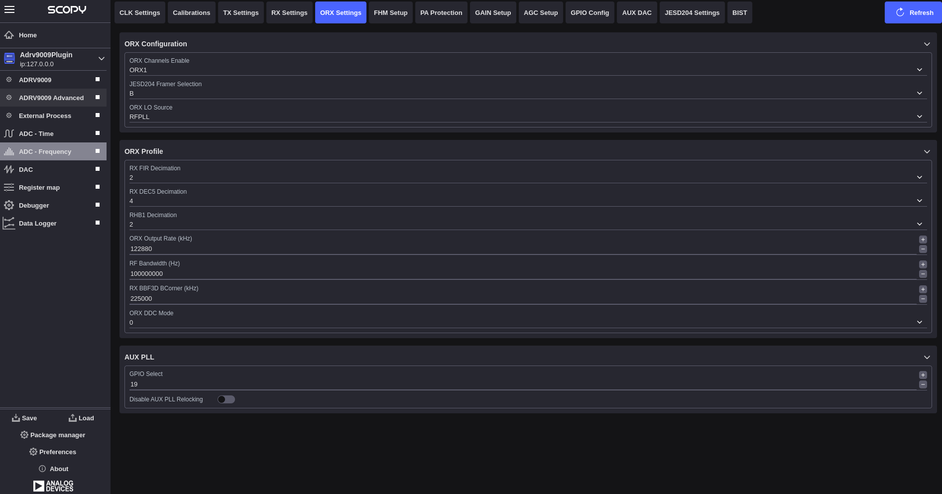 ADRV9009 ORX Settings