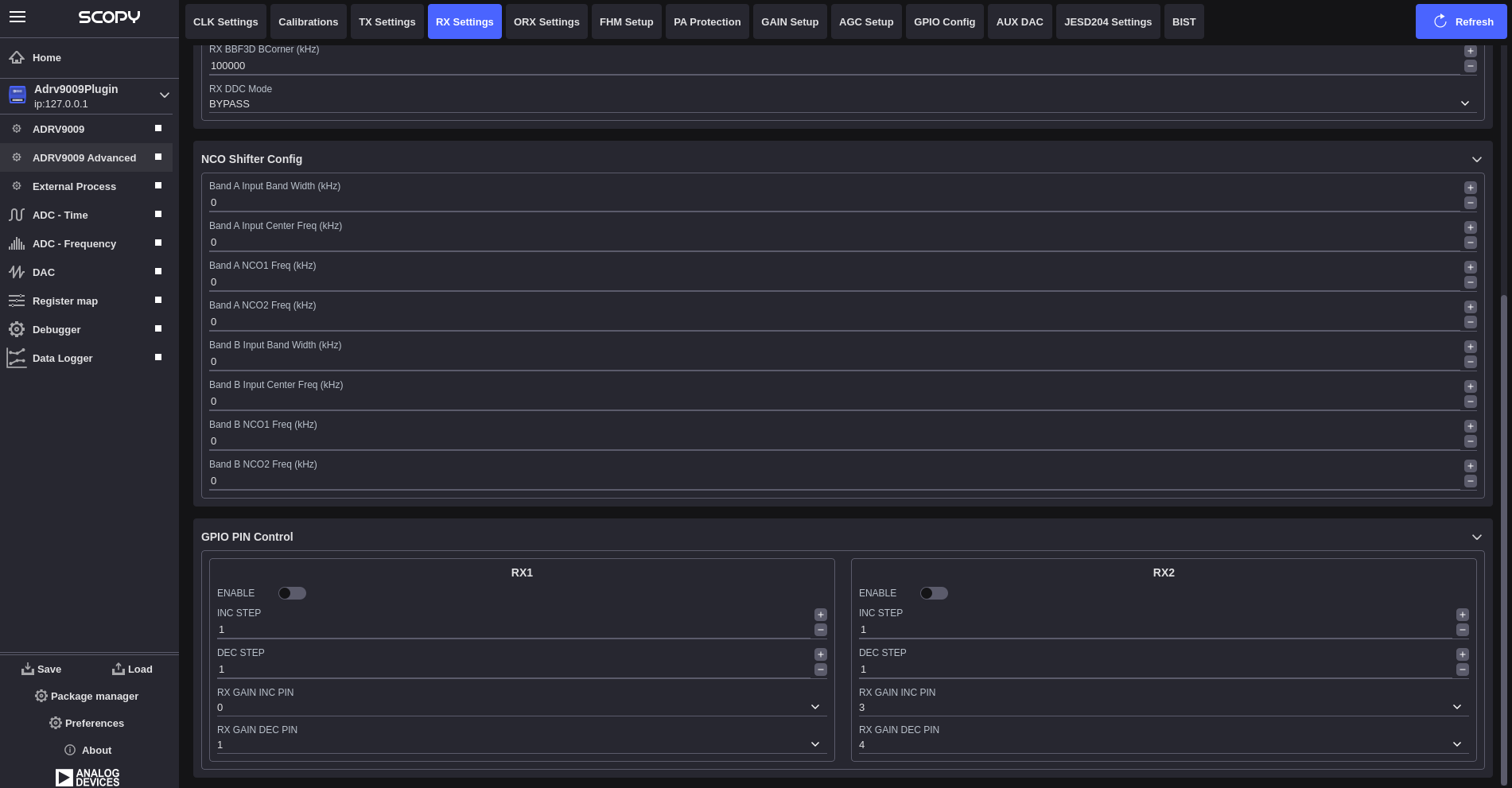 ADRV9009 RX Settings Interface 2