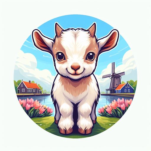 DALL·E 3: "Create a logo for a Dutch large language model's Github readme. Incorporate a cute baby goat painting a Dutch landscape."