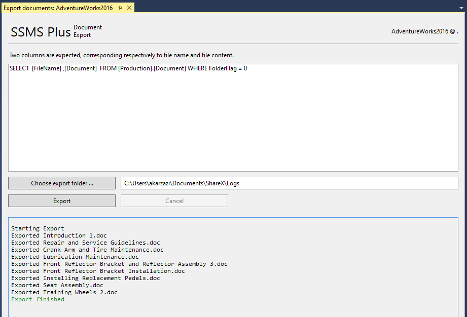 SSMS Plus Documents Export
