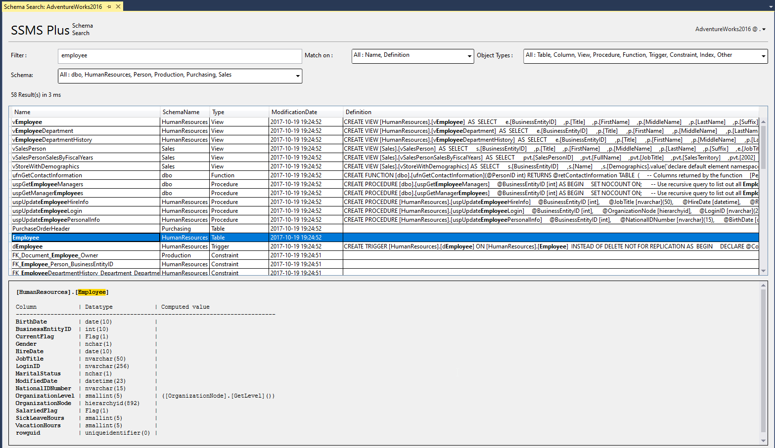 SSMS Plus Schema Object Search