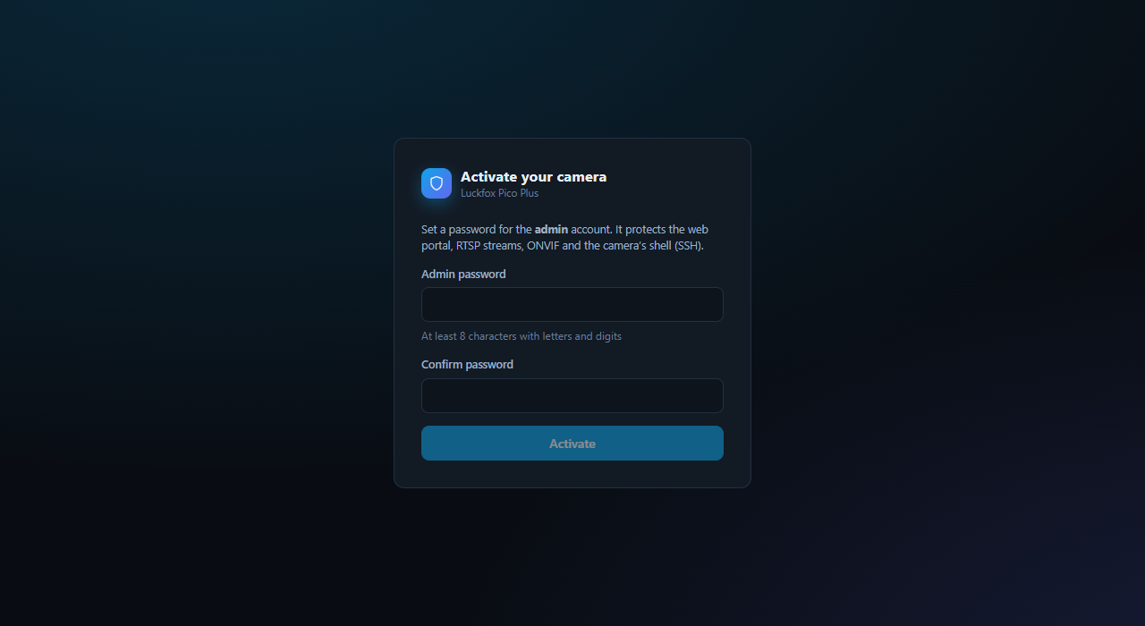 The first screen: choose the admin password