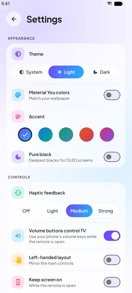 Light settings