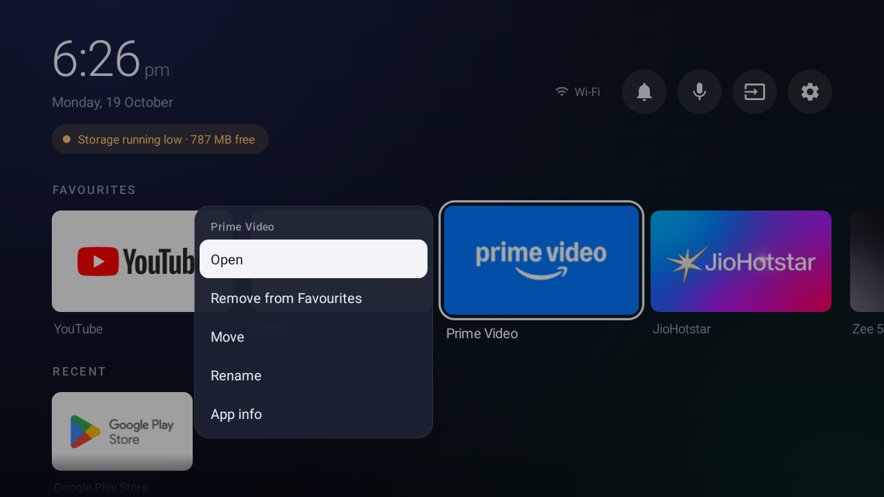 Menu beside an app with open, move, rename and app info
