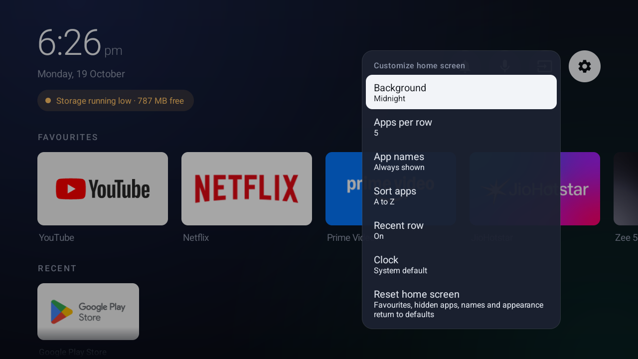 Customize menu with background, layout, sorting and clock