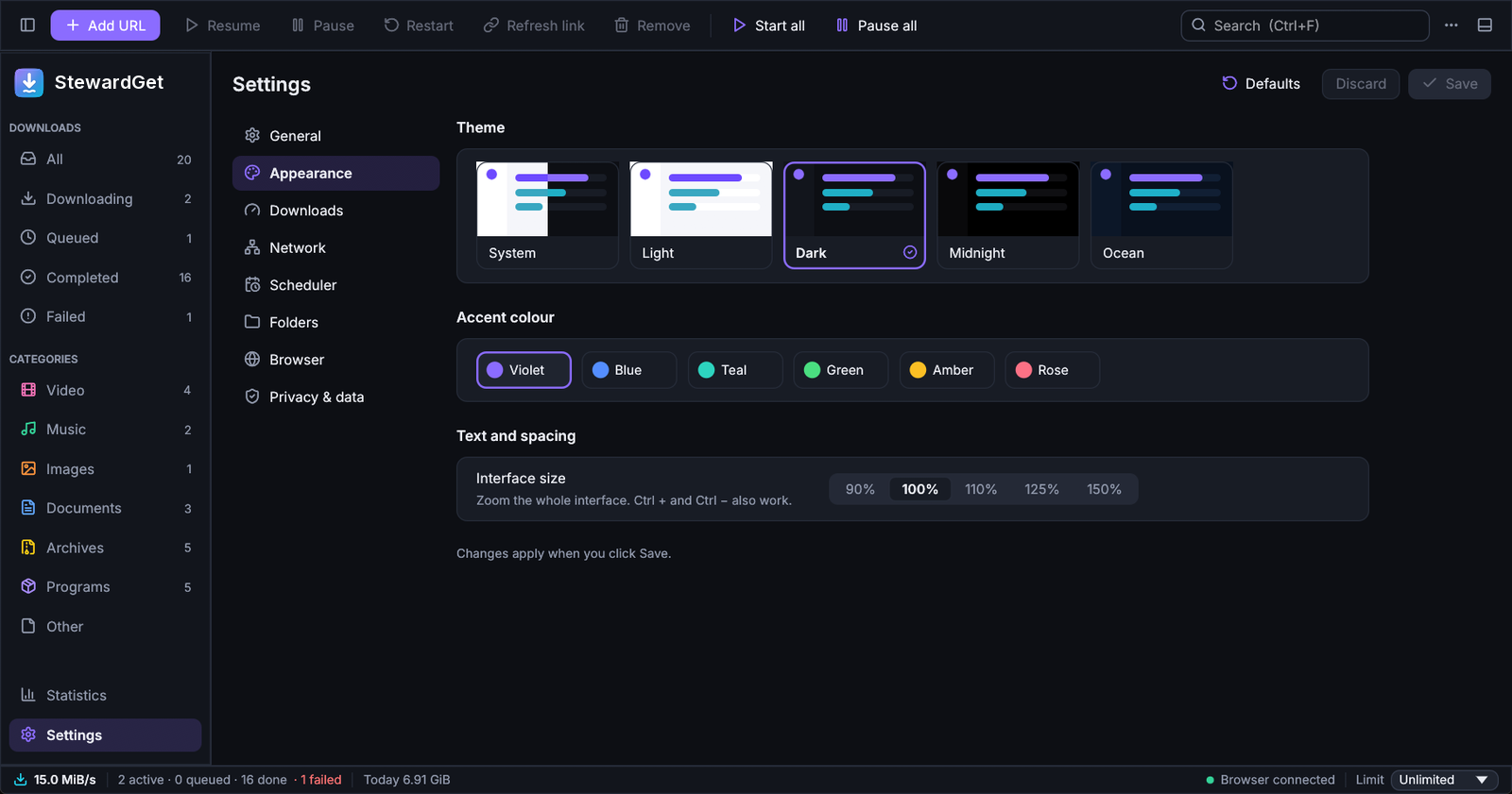 Themes and accent colours