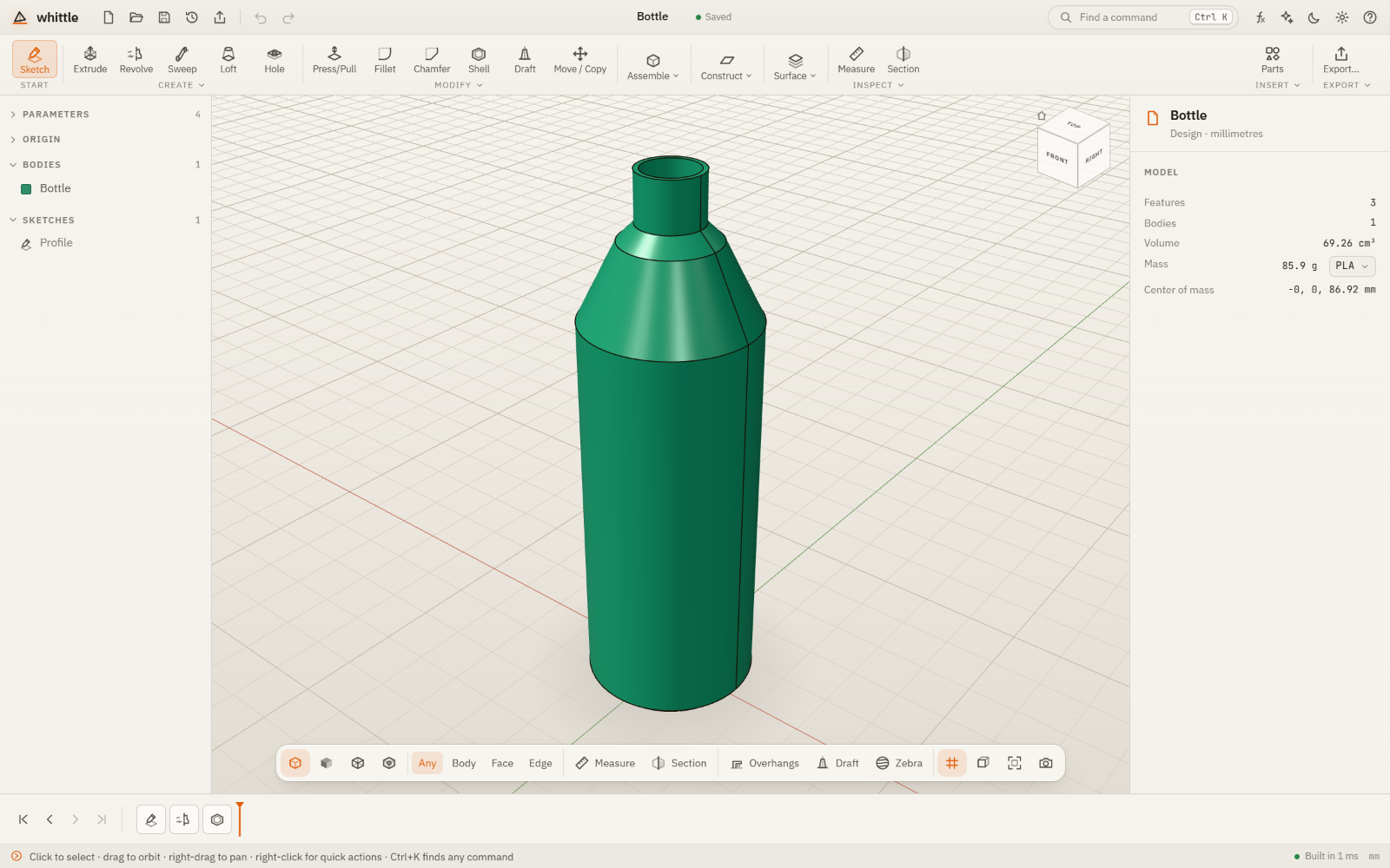 The Paper (light) theme with a revolved bottle