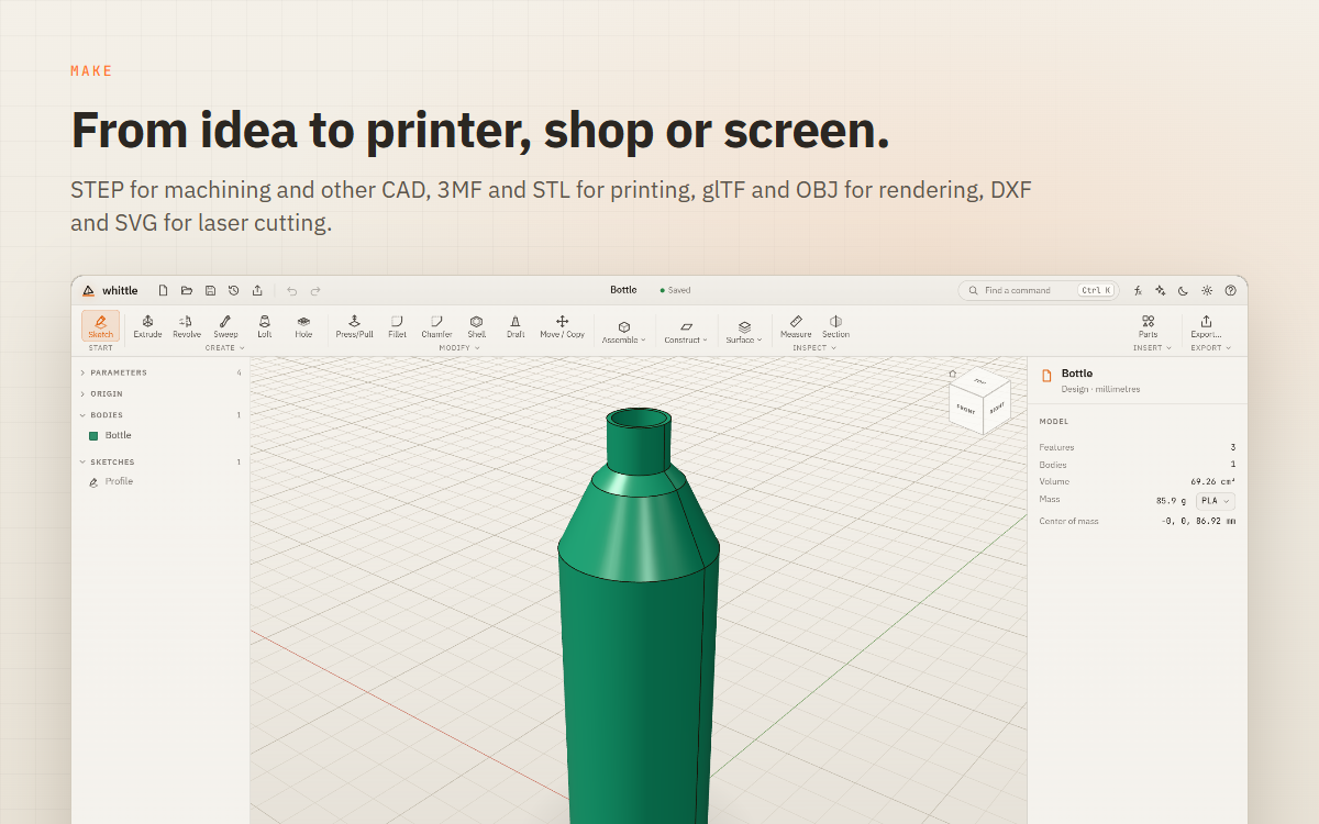 A bottle in the light theme, ready to export