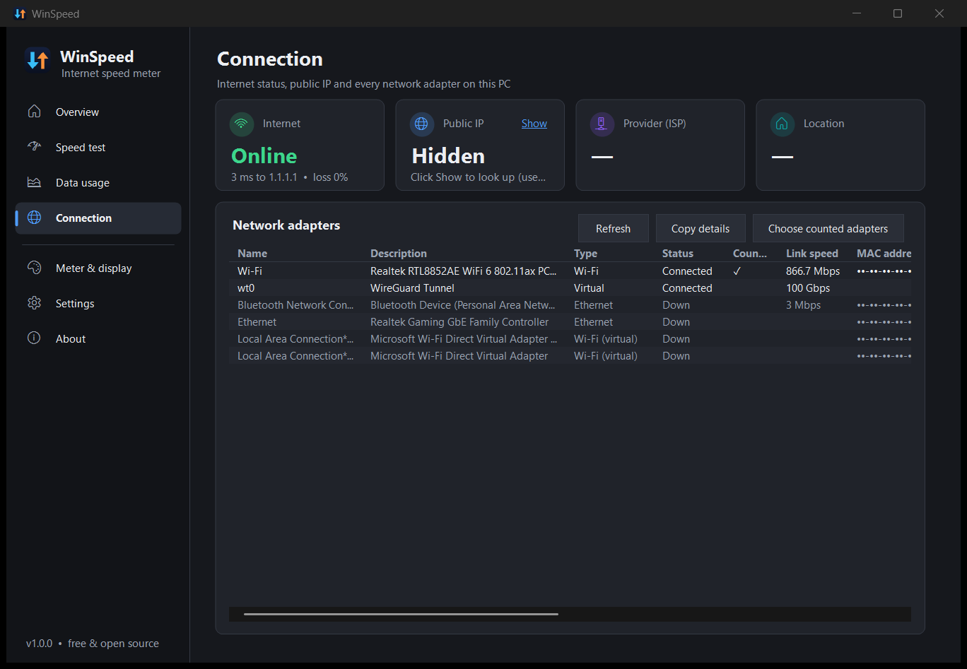 Connection page
