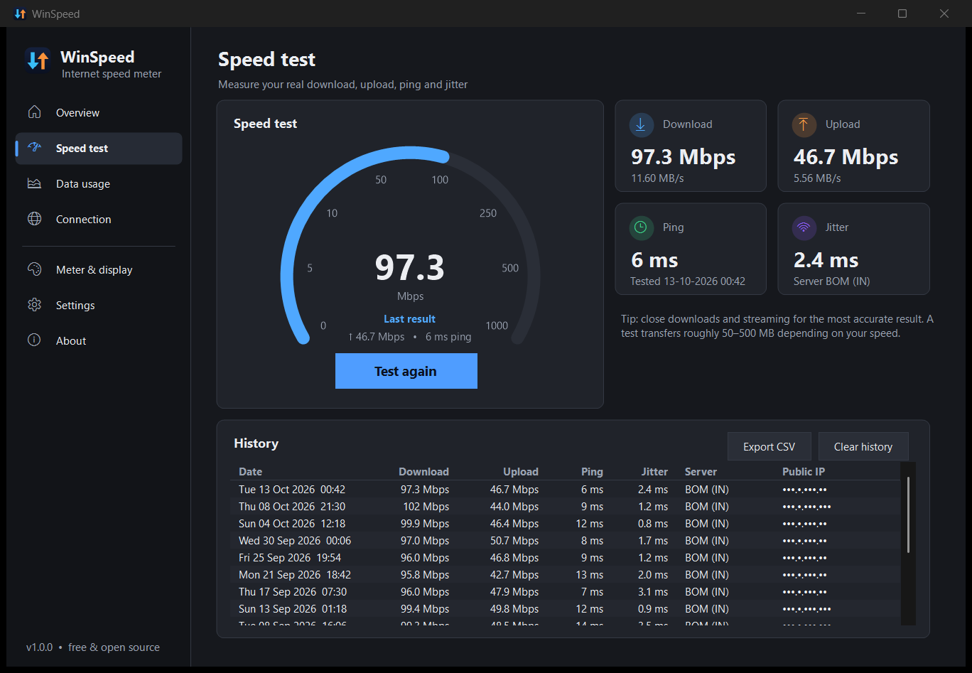 Speed test