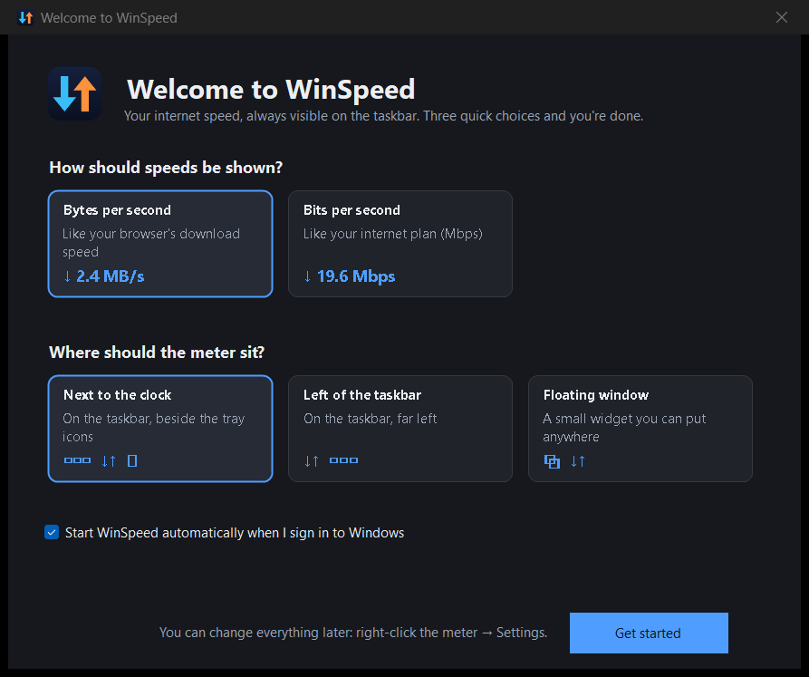 Welcome screen